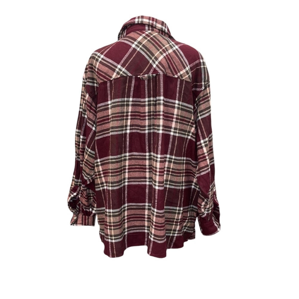 NWT Arizona Jean Co. Plaid Shaket Oversize‎ Soft Long Sleeve Burgundy Top Sz XL - Picture 5 of 9
